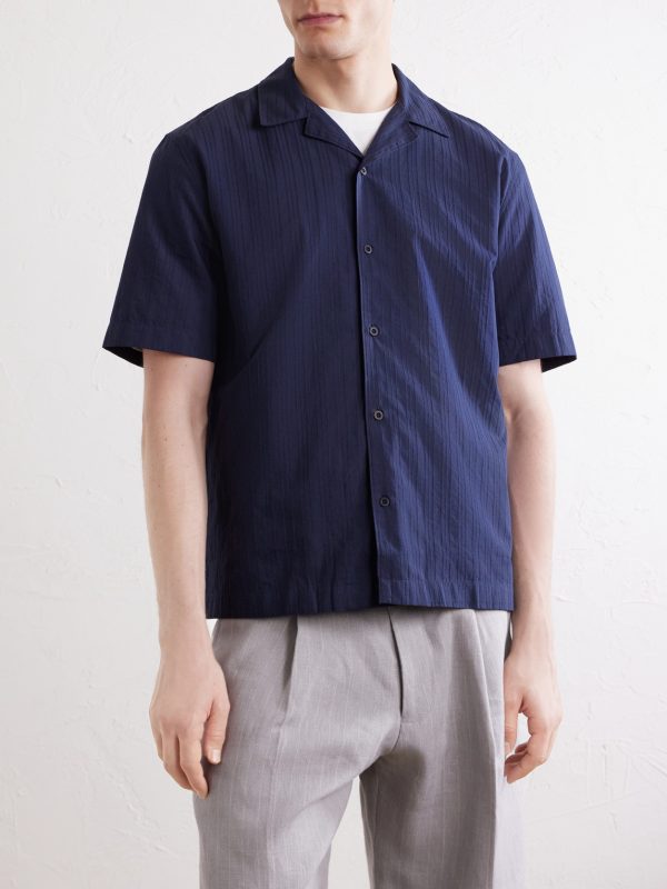 Camp-Collar Textured-Cotton Shirt - FR Camp-Collar Textured-Cotton Shirt - FR