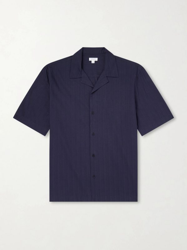 Camp-Collar Textured-Cotton Shirt Camp-Collar Textured-Cotton Shirt