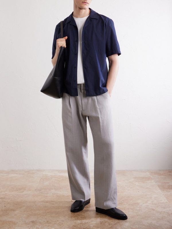 Camp-Collar Textured-Cotton Shirt - OU Camp-Collar Textured-Cotton Shirt - OU