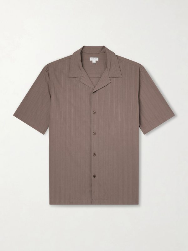 Camp-Collar Textured-Cotton Shirt