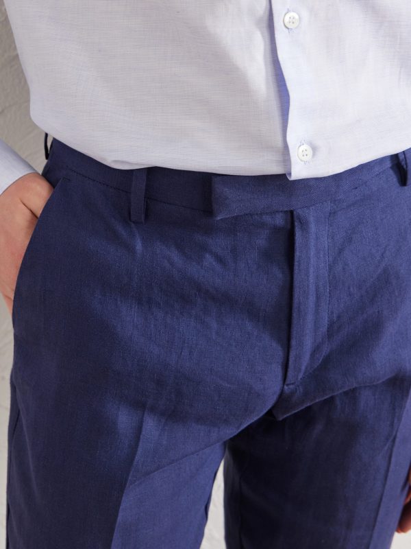 Straight-Leg Pleated Linen Suit Trousers - E1 Straight-Leg Pleated Linen Suit Trousers - E1