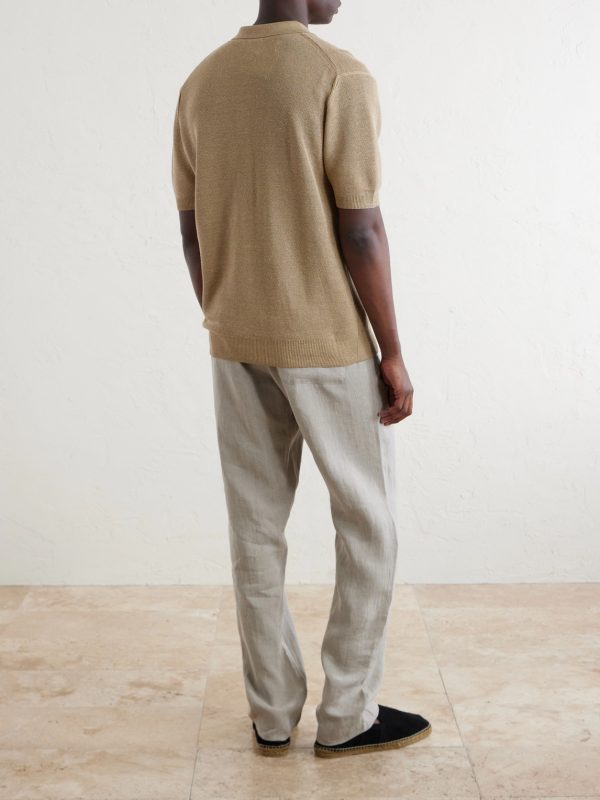 Honeycomb-Knit Linen and Silk-Blend Polo Shirt - BK Honeycomb-Knit Linen and Silk-Blend Polo Shirt - BK