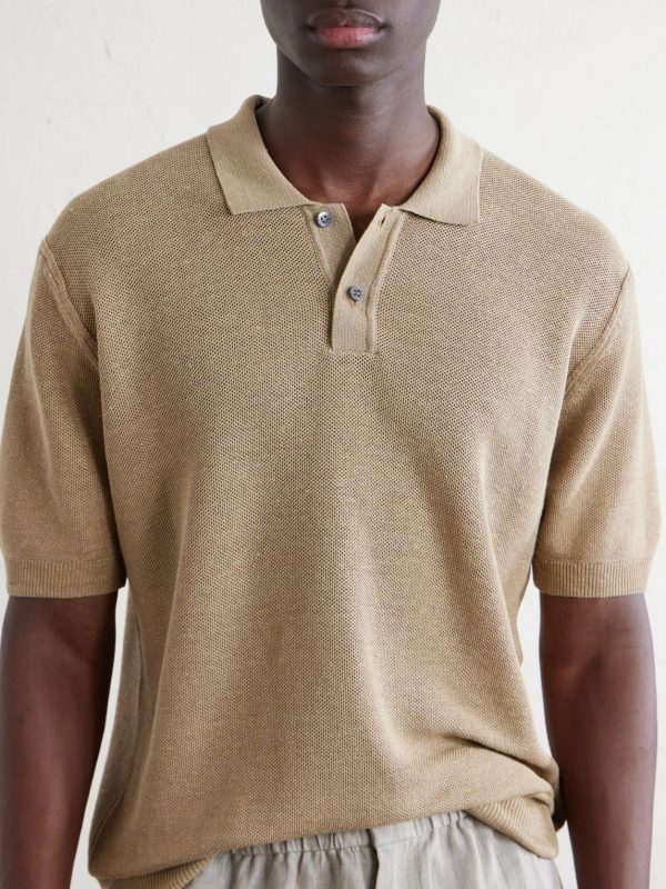 Honeycomb-Knit Linen and Silk-Blend Polo Shirt - CU Honeycomb-Knit Linen and Silk-Blend Polo Shirt - CU