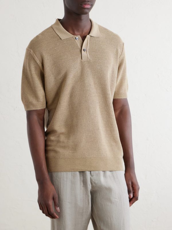 Honeycomb-Knit Linen and Silk-Blend Polo Shirt - FR Honeycomb-Knit Linen and Silk-Blend Polo Shirt - FR