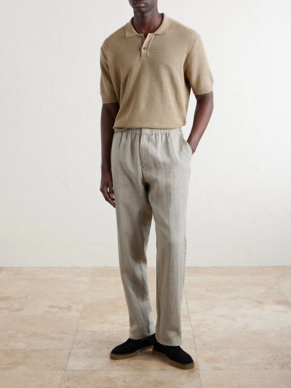Honeycomb-Knit Linen and Silk-Blend Polo Shirt - OU Honeycomb-Knit Linen and Silk-Blend Polo Shirt - OU