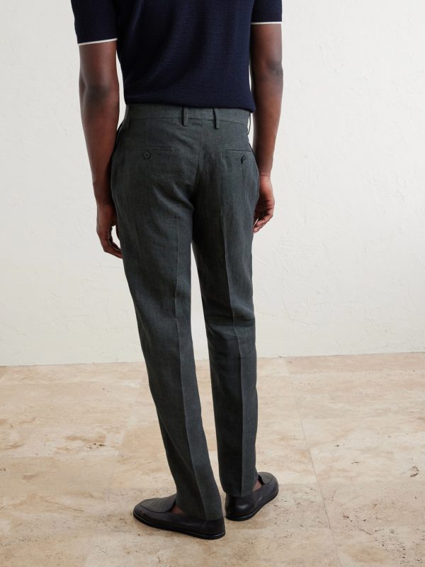 Straight-Leg Pleated Linen Suit Trousers - BK Straight-Leg Pleated Linen Suit Trousers - BK