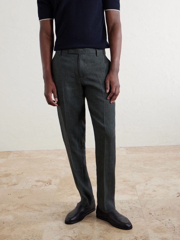 Straight-Leg Pleated Linen Suit Trousers - FR Straight-Leg Pleated Linen Suit Trousers - FR