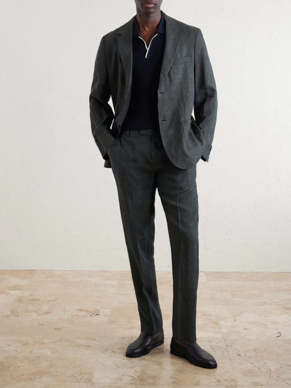 Straight-Leg Pleated Linen Suit Trousers - OU Straight-Leg Pleated Linen Suit Trousers - OU