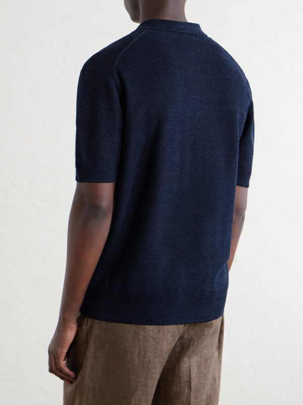 Honeycomb-Knit Linen and Silk-Blend Polo Shirt - BK Honeycomb-Knit Linen and Silk-Blend Polo Shirt - BK