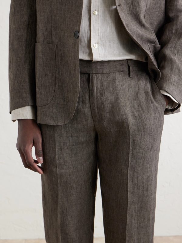 Straight-Leg Pleated Linen Suit Trousers - E1