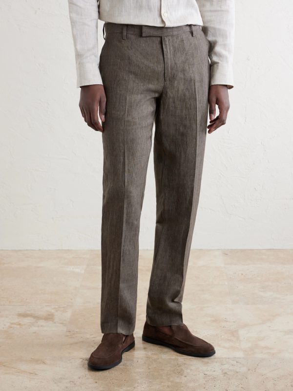Straight-Leg Pleated Linen Suit Trousers - FR
