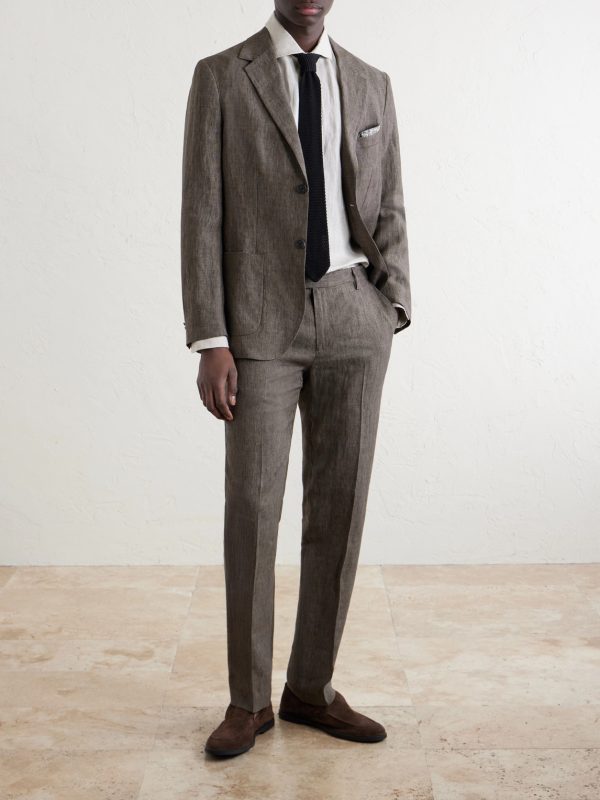 Straight-Leg Pleated Linen Suit Trousers - OU