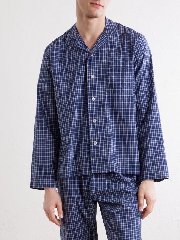 Camp-Collar Checked Organic Cotton Pyjama Shirt - FR