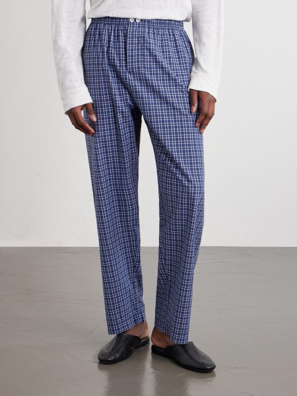 Straight-Leg Checked Organic Cotton-Poplin Pyjama Trousers - FR Straight-Leg Checked Organic Cotton-Poplin Pyjama Trousers - FR
