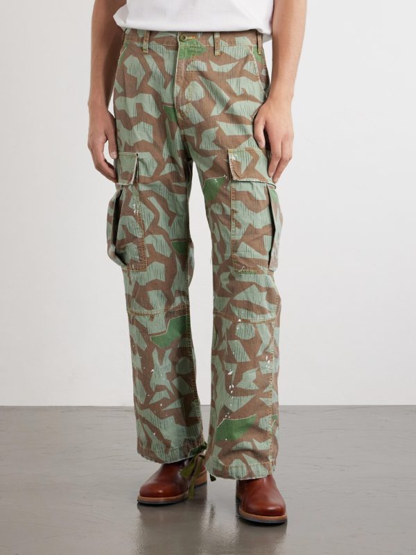 Camouflage Paint-splattered Cargo Wide-leg Trousers - FR Camouflage Paint-splattered Cargo Wide-leg Trousers - FR