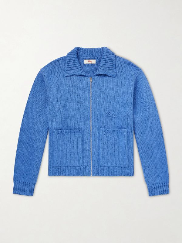 Logo-Embroidered Cotton Zip-Up Cardigan