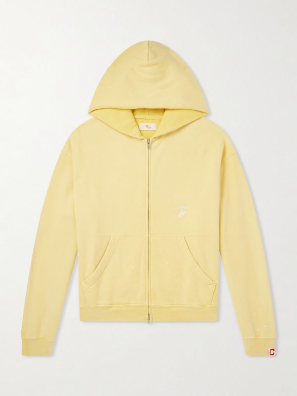 Logo-Embroidered Paint-Splattered Cotton-Jersey Hoodie