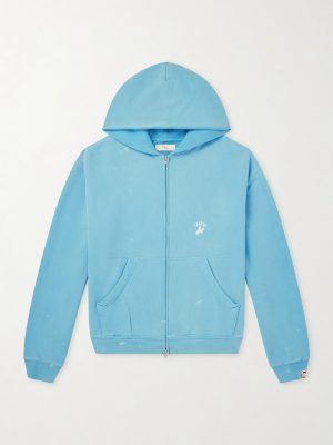 Logo-Embroidered Paint-Splattered Cotton-Jersey Zip-Up Hoodie Logo-Embroidered Paint-Splattered Cotton-Jersey Zip-Up Hoodie