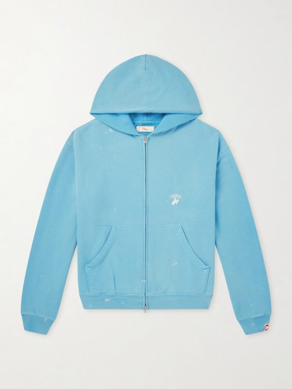 Logo-Embroidered Paint-Splattered Cotton-Jersey Zip-Up Hoodie Logo-Embroidered Paint-Splattered Cotton-Jersey Zip-Up Hoodie