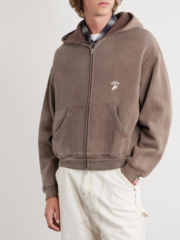 Logo-Embroidered Paint-Splattered Cotton-Jersey Hoodie - FR Logo-Embroidered Paint-Splattered Cotton-Jersey Hoodie - FR