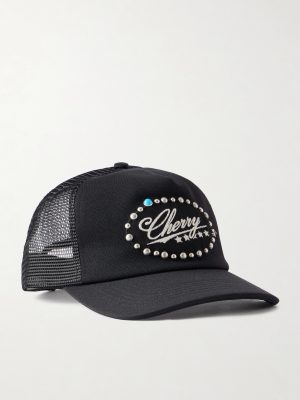 6 Star Logo-Embroidered Studded Canvas and Mesh Baseball Cap 6 Star Logo-Embroidered Studded Canvas and Mesh Baseball Cap