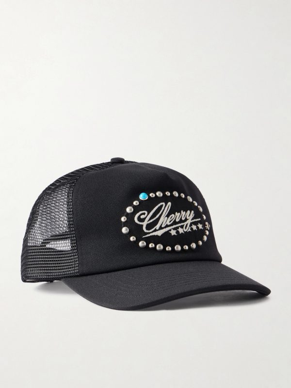 6 Star Logo-Embroidered Studded Canvas and Mesh Baseball Cap