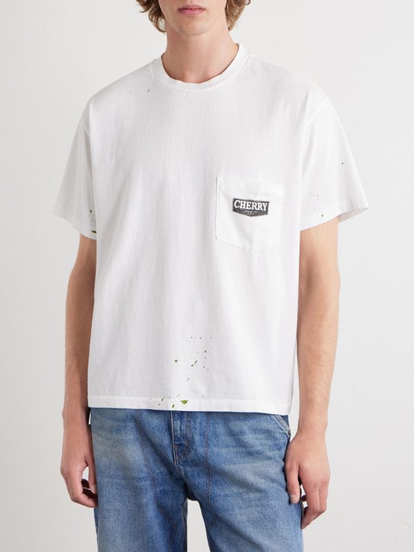 Logo-Print Paint-Splattered Cotton-Jersey T-Shirt - FR Logo-Print Paint-Splattered Cotton-Jersey T-Shirt - FR