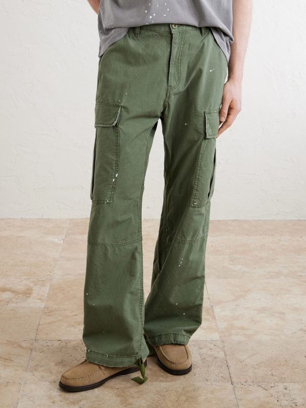 Wide-Leg Paint-Splattered Cotton-Ripstop Cargo Trousers - FR