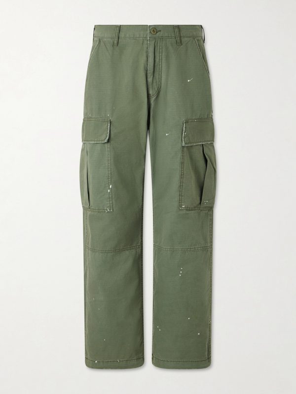 Wide-Leg Paint-Splattered Cotton-Ripstop Cargo Trousers