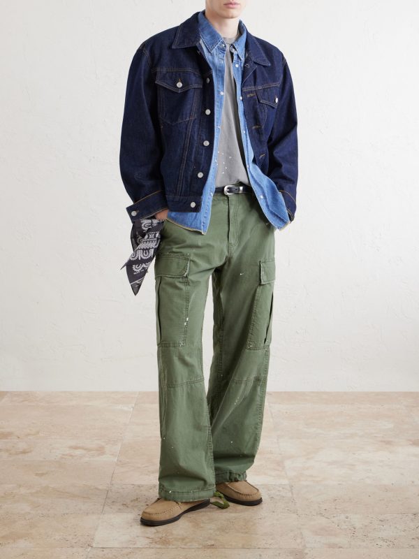 Wide-Leg Paint-Splattered Cotton-Ripstop Cargo Trousers - OU