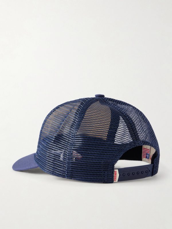 6 Star Logo-Embroidered Studded Canvas and Mesh Trucker Cap - BK 6 Star Logo-Embroidered Studded Canvas and Mesh Trucker Cap - BK
