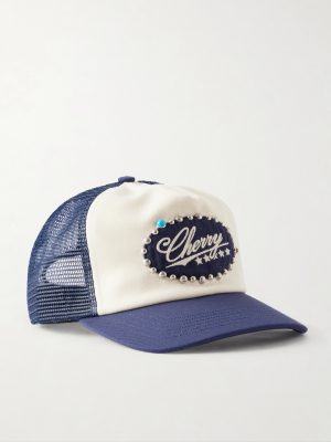 6 Star Logo-Embroidered Studded Canvas and Mesh Trucker Cap 6 Star Logo-Embroidered Studded Canvas and Mesh Trucker Cap
