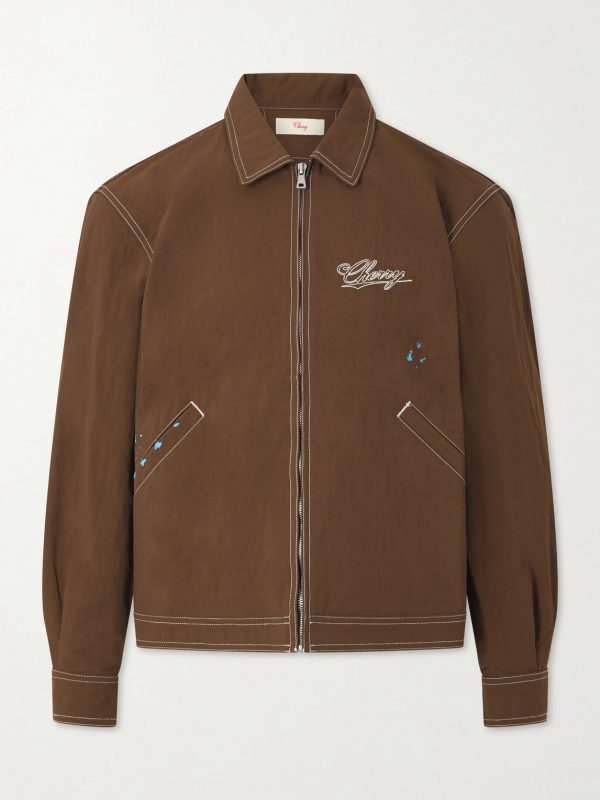 Logo-Embroidered Paint-Splattered Shell Jacket