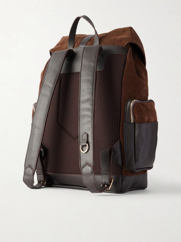 Leather-Trimmed Suede Backpack - BK Leather-Trimmed Suede Backpack - BK