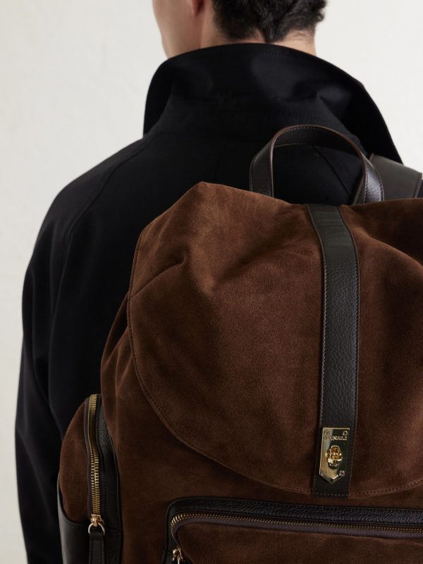Leather-Trimmed Suede Backpack - CU Leather-Trimmed Suede Backpack - CU