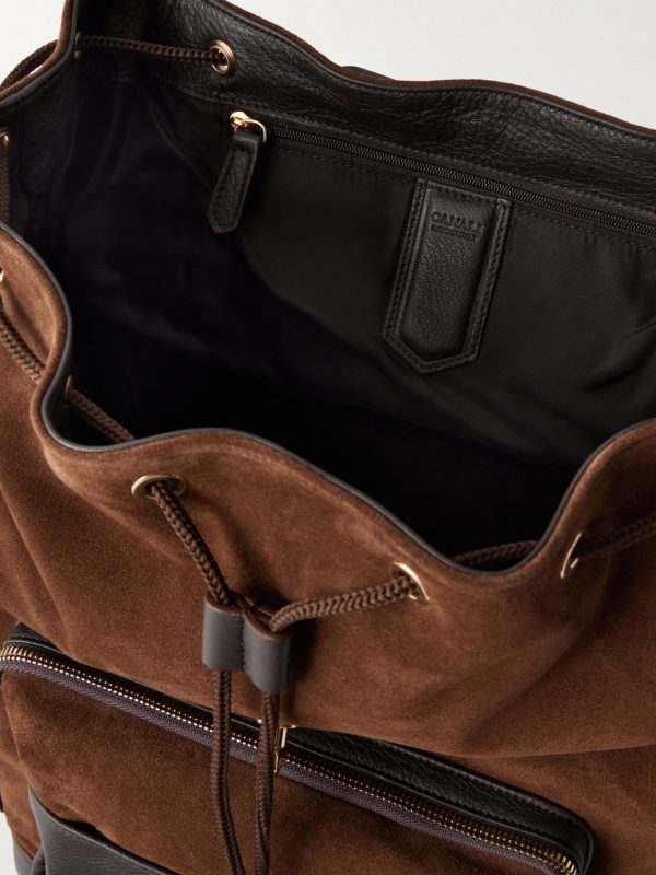 Leather-Trimmed Suede Backpack - E1 Leather-Trimmed Suede Backpack - E1