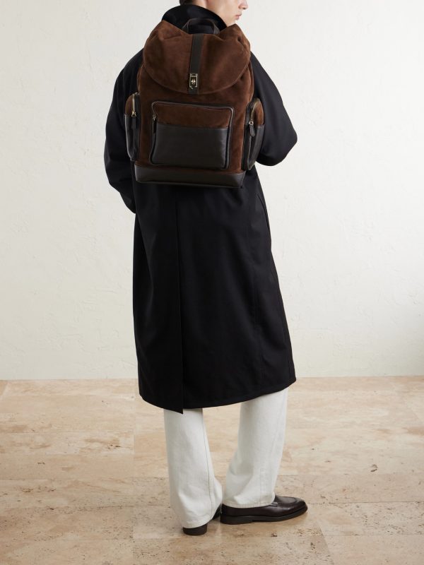 Leather-Trimmed Suede Backpack - FR Leather-Trimmed Suede Backpack - FR