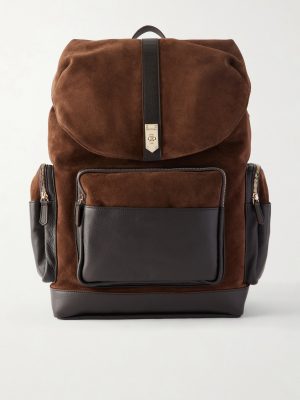 Leather-Trimmed Suede Backpack