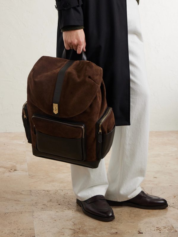 Leather-Trimmed Suede Backpack - OU Leather-Trimmed Suede Backpack - OU
