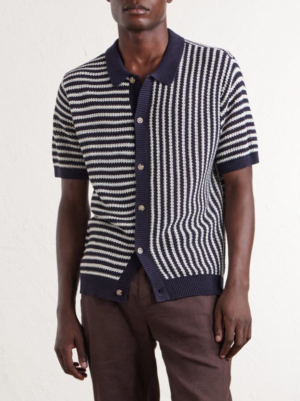 Striped Knitted Linen Shirt - FR Striped Knitted Linen Shirt - FR