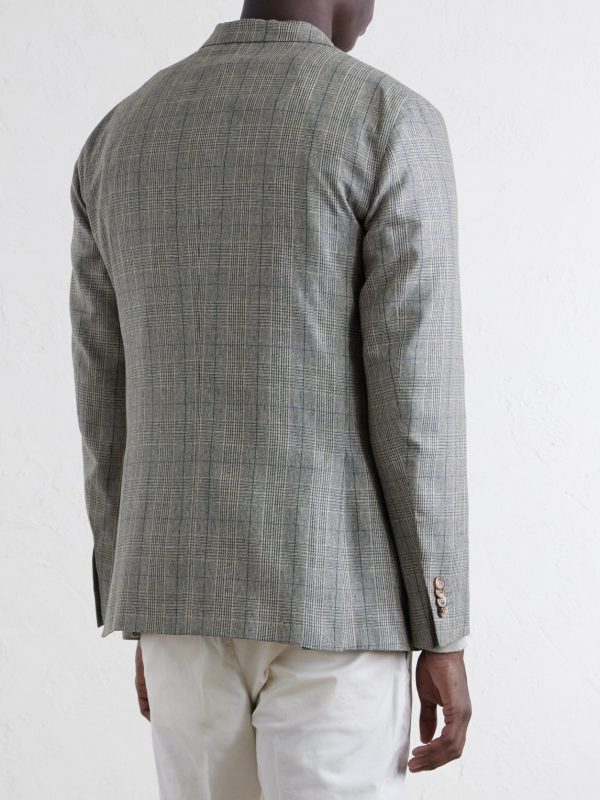 Prince of Wales Checked Silk Blazer - BK Prince of Wales Checked Silk Blazer - BK