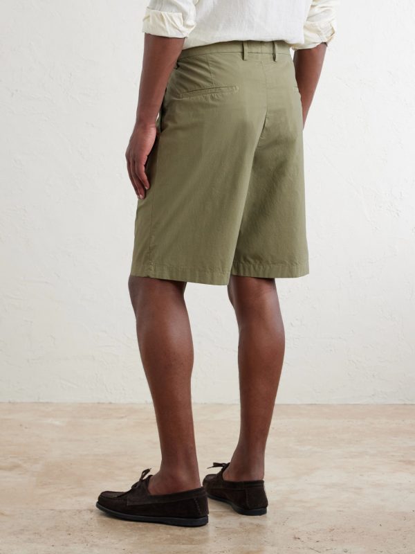 Straight-Leg Pleated Cotton-Blend Poplin Shorts - BK