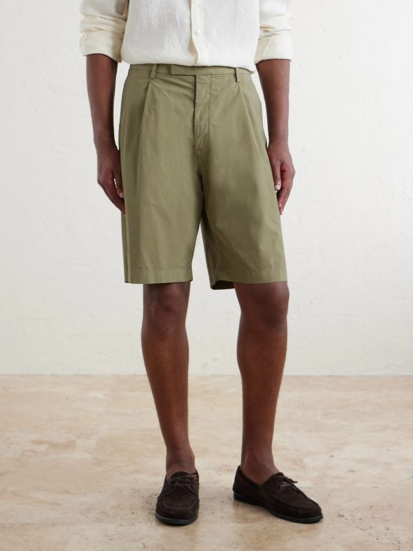 Straight-Leg Pleated Cotton-Blend Poplin Shorts - FR