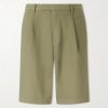 Straight-Leg Pleated Cotton-Blend Poplin Shorts
