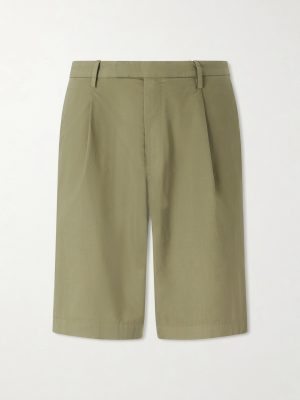 Straight-Leg Pleated Cotton-Blend Poplin Shorts