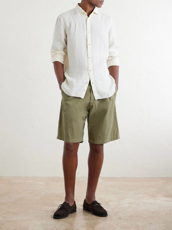 Straight-Leg Pleated Cotton-Blend Poplin Shorts - OU