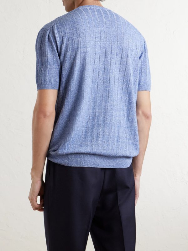 Ribbed Linen and Cotton-Blend T-Shirt - BK Ribbed Linen and Cotton-Blend T-Shirt - BK