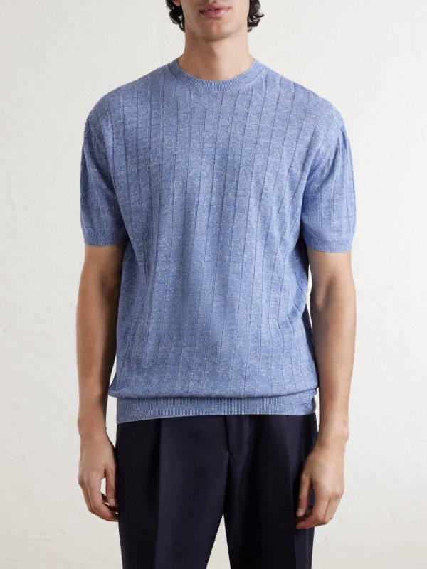 Ribbed Linen and Cotton-Blend T-Shirt - FR Ribbed Linen and Cotton-Blend T-Shirt - FR