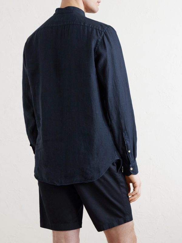 Grandad-Collar Linen Shirt - BK