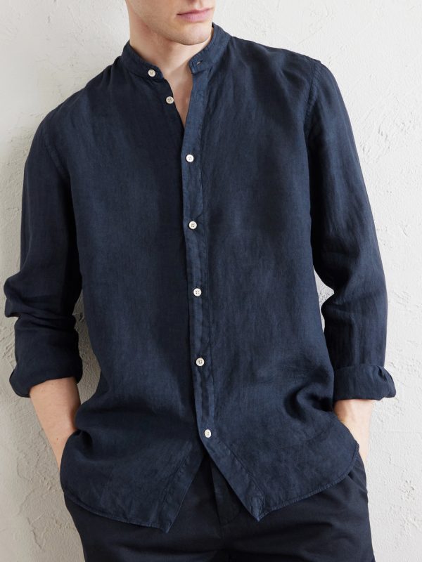 Grandad-Collar Linen Shirt - CU